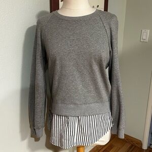 Derek Lam 10 Crosby Dark Gray Raglan Sweatshirt w/striped shirt-tail | Size Med